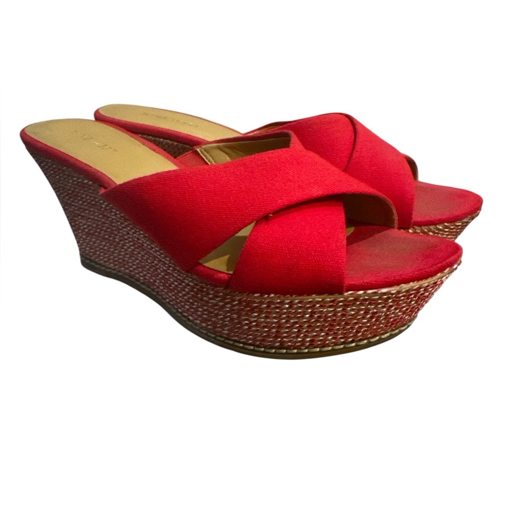 Nine West Women’s Size 9-1/2 Red Woven Wedge Canvas Sandals Summer Beach Boho